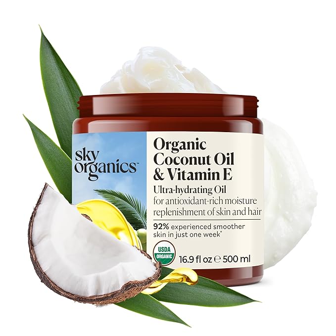 Sky Organics - Organic Coconut Oil & Vitamin E, 16.9 fl oz - Skin & Hair Ultra-Hydrating Oil - Fatty Acids & Antioxidants - Natural, Vegan & Cruelty Free - Skin Care & Hair Care w Ebook-FemmiqueWomen
