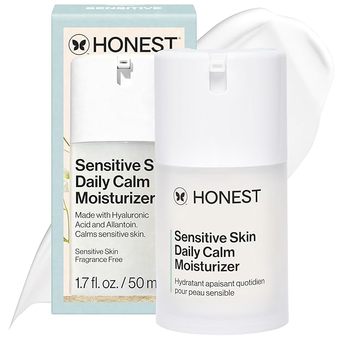 Honest Beauty Sensitive Skin Daily Calm Lightweight Moisturizer | Reduces Redness, Hydrates, + Calms Skin | Hypoallergenic, Fragrance Free, Vegan | 1.7 fl oz-FemmiqueWomen