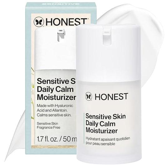 Honest Beauty Sensitive Skin Daily Calm Lightweight Moisturizer | Reduces Redness, Hydrates, + Calms Skin | Hypoallergenic, Fragrance Free, Vegan | 1.7 fl oz-FemmiqueWomen
