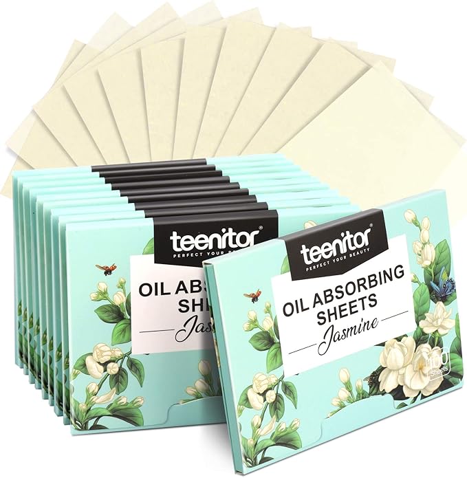 Teenitor Oil Absorbing Sheets for Face, 1000 Sheets Jasmine Oil Blotting Paper for Oily Skin, Natural Oil Control Film Oil Blotting Sheets for Face Men Women, Face Oil Sheets-FemmiqueWomen