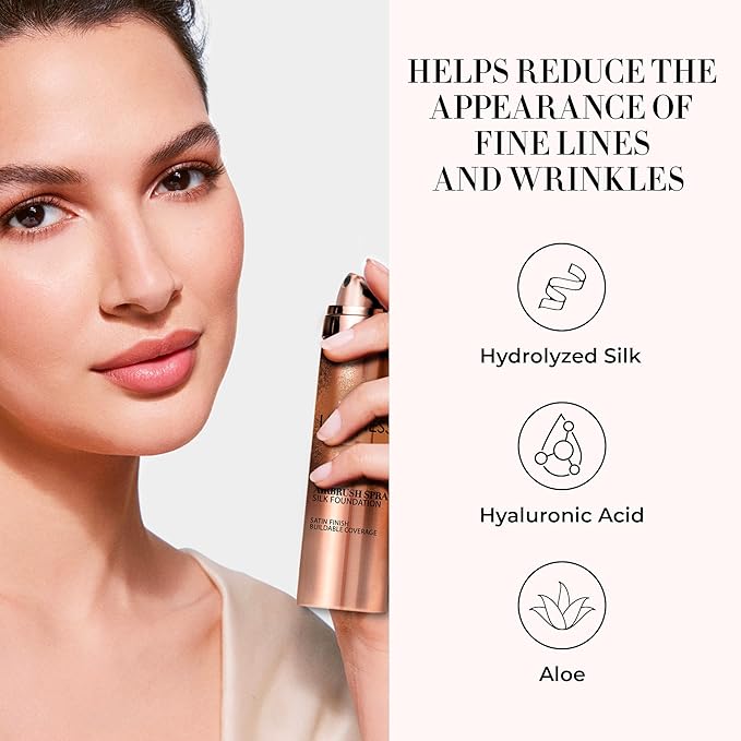 LUMINESS Silk Airbrush Spray Foundation & Buffing Brush Kit – Full Coverage Foundation & Dual-Sided Buffing Brush - Buildable Coverage, Anti-Aging Formula Hydrates & Moisturizes - Neutral Fair-FemmiqueWomen