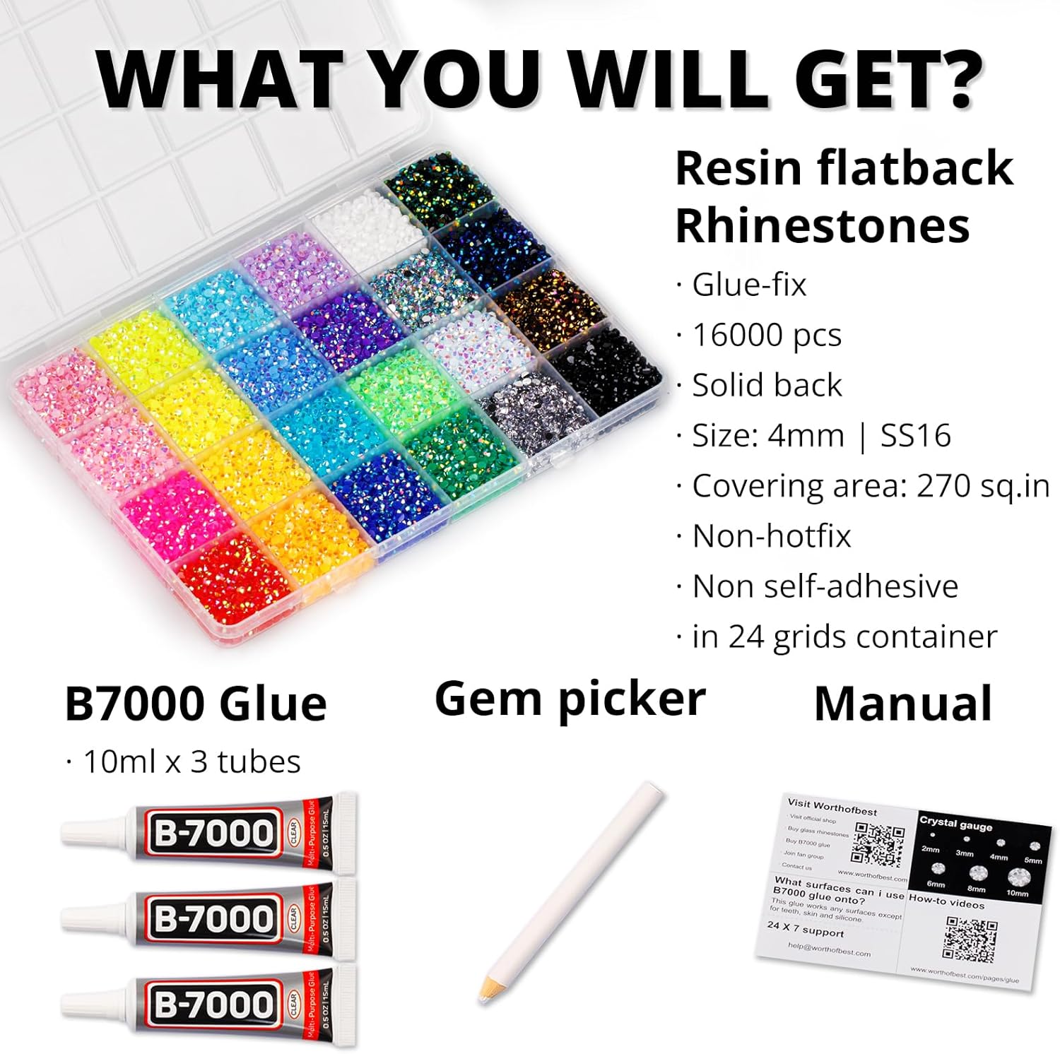 16000Pcs Resin Jelly Rhinestones for Bedazzling Crafting, Multi Colored 4mm Flatback Gems for Clothing Crafts Shoes t Shirts, Flat Back Assorted Color Bedazzled Jewels Crystals with 3X10ml b 7000 Glue-FemmiqueWomen