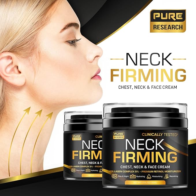 PURE RESEARCH Neck Firming Cream - Anti Wrinkle Cream Day & Night Face Neck and Décolleté Cream - Moisturizing, Lifting & Hydrating-FemmiqueWomen