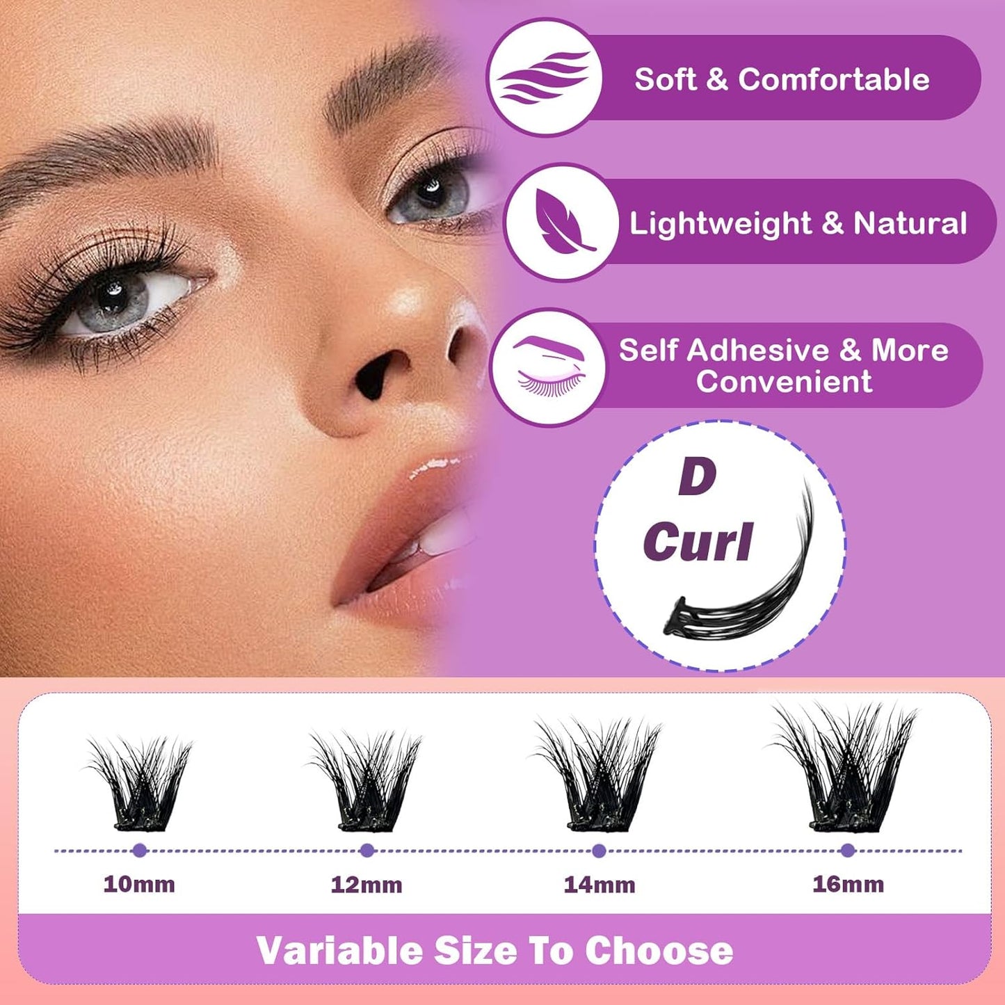 Self Adhesive Eyelashes Kit 80Pcs D Curl Press on Lashes Reusable Self Adhesive Lashes No Glue No Remover Needed DIY Lash Extension Kit with Tweezers for Beginners(10-16mm)-FemmiqueWomen