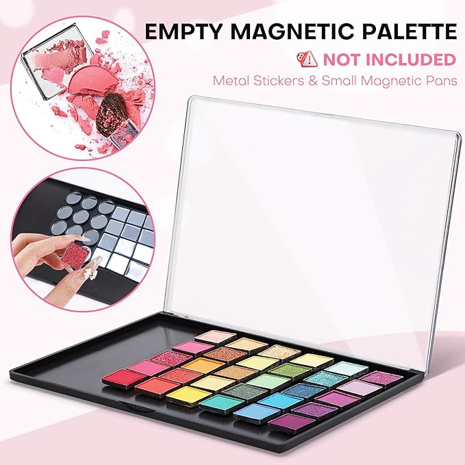 2PCS 9.25"x6.6" Large Empty Magnetic Makeup Palettes, Not Included Metal Sticker/Pans, XL Eyeshadow Pan Dispensing Storage Boxes, Compact & Portable Blush Lipstick Powder Palettes for DIY Cosmetics-FemmiqueWomen