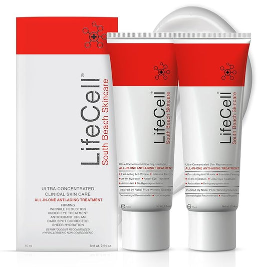 LifeCell All In One Anti-Aging Cream – Reduces Wrinkles, Fine Lines, Dark Circles & Sun Damage – Retinol, Vitamin C, DMAE & Hyaluronic Acid – Fragrance-Free, for All Skin Types (2.54oz), 2-Pack-FemmiqueWomen