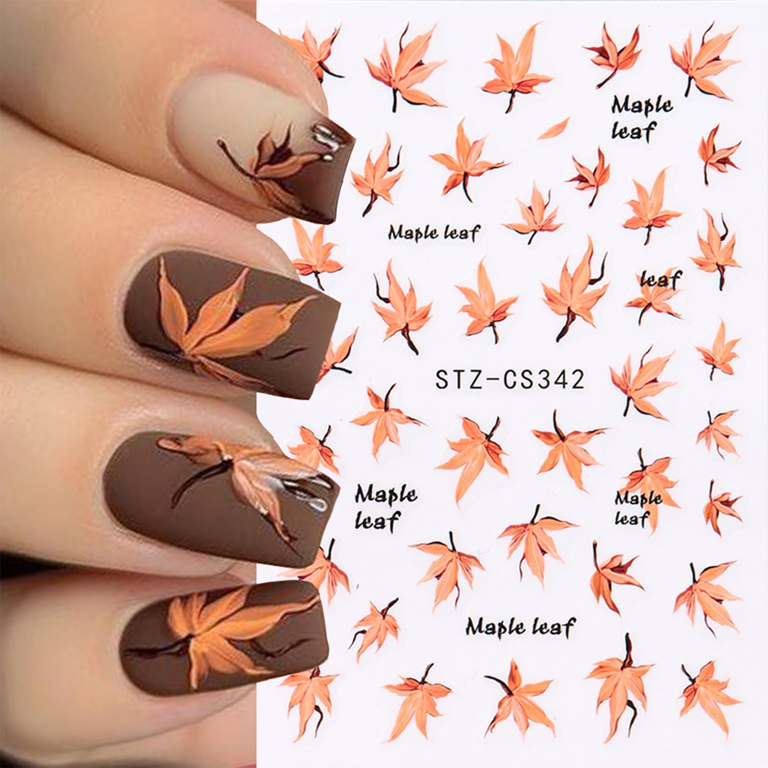 10 Sheets Fall Nail Art Stickers Decals Thanksgiving Nails Decals Autumn Maple Leaf Nails Stickers Self-Adhesive Maple Leaves Nail Art Decals for Women-FemmiqueWomen