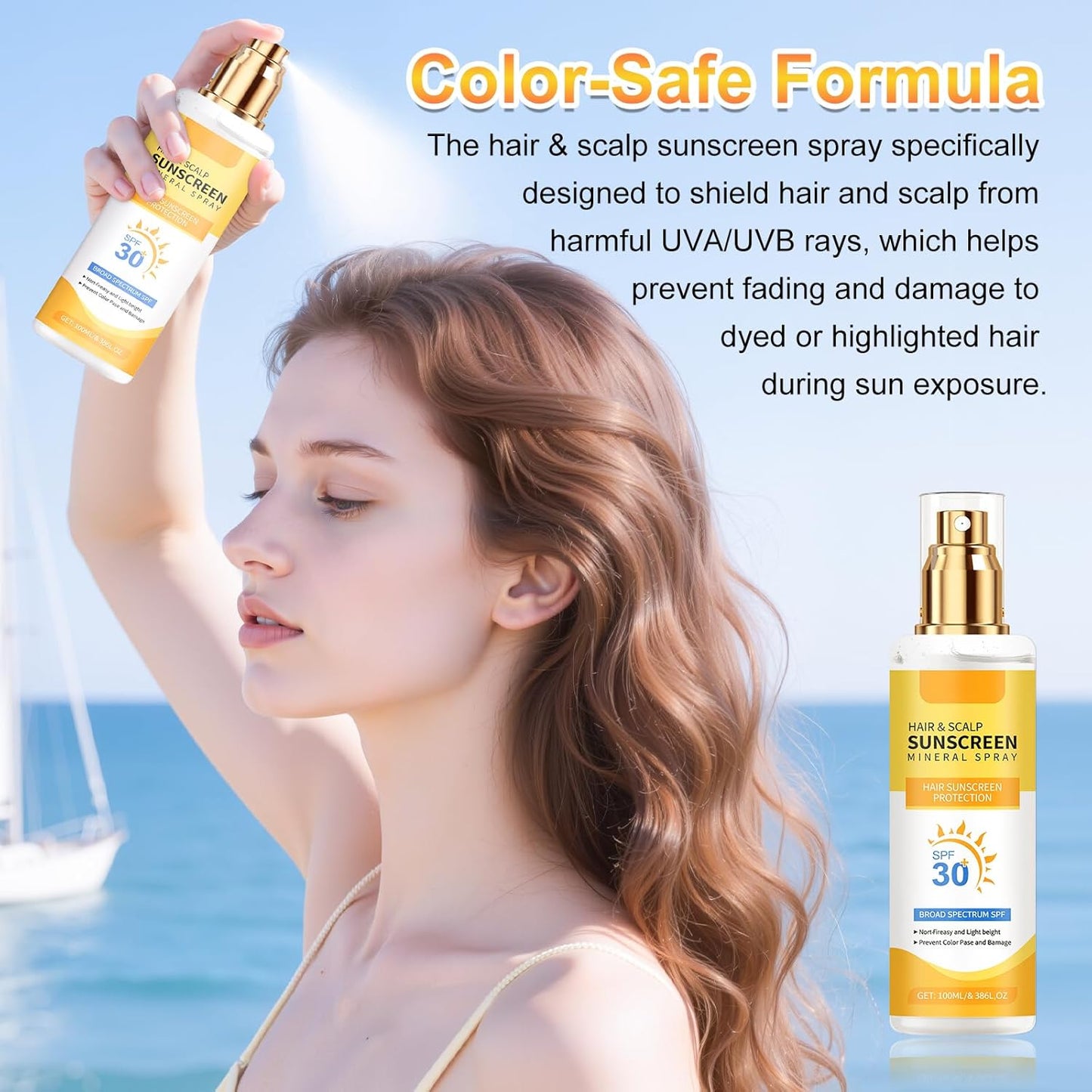Ultimate Hair & Scalp Sunscreen Spray SPF 30 | Hair and Scalp Sunscreen Spray | Color-Lock UV Shield for Dyed/Highlighted Hair,Travel-Size Scalp Sunblock Prevents Fading & Dryness(1PCS)-FemmiqueWomen