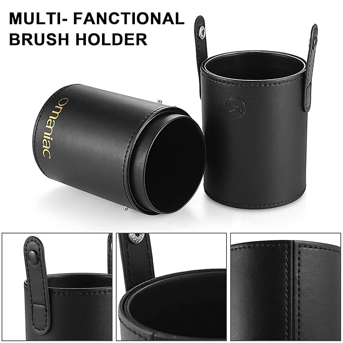 OMANIAC Makeup Brush Set Professional, 12 Pearlescent Wood Handle Makeup Brushes, Premium Cruelty-Free Synthetic Fiber Hair, Travel Make up Brushes Set with Case (Black).-FemmiqueWomen