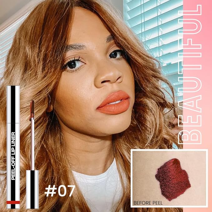 2Pcs Matte Liquid Lip Stain Peel Off Lip liner Tattoo, Matte Peel Off Lip Stain, Long Lasting Waterproof Lipstick Lip Gloss Stain, Transfer-proof for All Skin Types (0.24 fl oz-01#+07#)-FemmiqueWomen