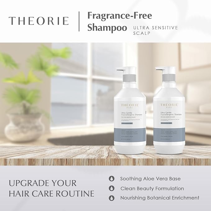 Theorie PURE Ultra Gentle Hypoallergenic Shampoo – Plant-Based & Vegan – Fragrance-Free – Designed for Delicate Scalp Care – Pump Bottle – 400mL-FemmiqueWomen