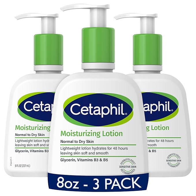 Cetaphil Face & Body Moisturizer, Hydrating Moisturizing Lotion for All Skin Types, Suitable for Sensitive Skin, NEW 8 oz Pack of 3, Fragrance Free, Hypoallergenic, Non-Comedogenic-FemmiqueWomen