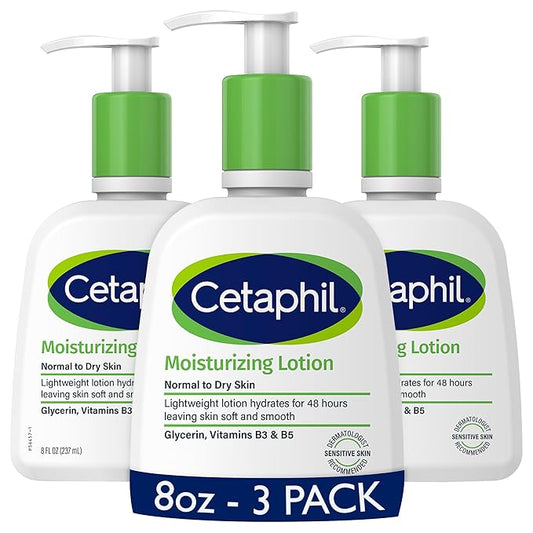 Cetaphil Face & Body Moisturizer, Hydrating Moisturizing Lotion for All Skin Types, Suitable for Sensitive Skin, NEW 8 oz Pack of 3, Fragrance Free, Hypoallergenic, Non-Comedogenic-FemmiqueWomen