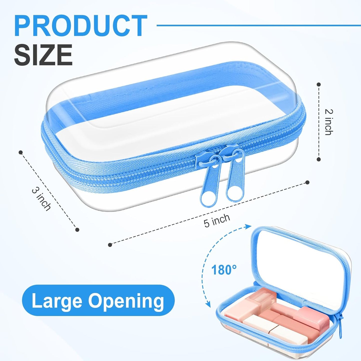 Hoolerry 3 Pcs Clear Hard Zipper Case Plastic Pouch Transparent Hard Case Clear Makeup Bag Portable Travel Organizer Bin for Cosmetics, Building Blocks, Puzzles(Blue,Xs)-FemmiqueWomen