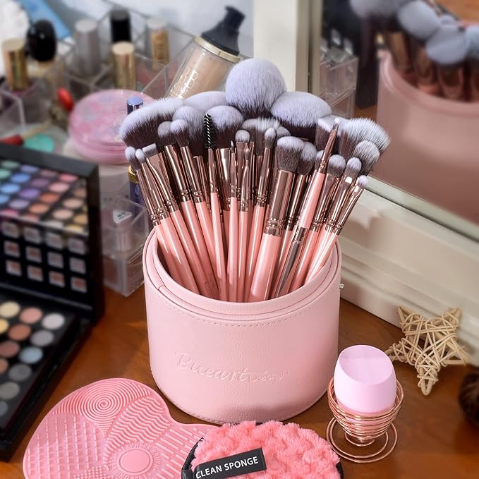 Bueart Design Labeled 30Pcs Professional Deluxe Makeup Brushes set with Extra large holder case for Foundation Face Blending Blush Concealers Eyeshadow-FemmiqueWomen