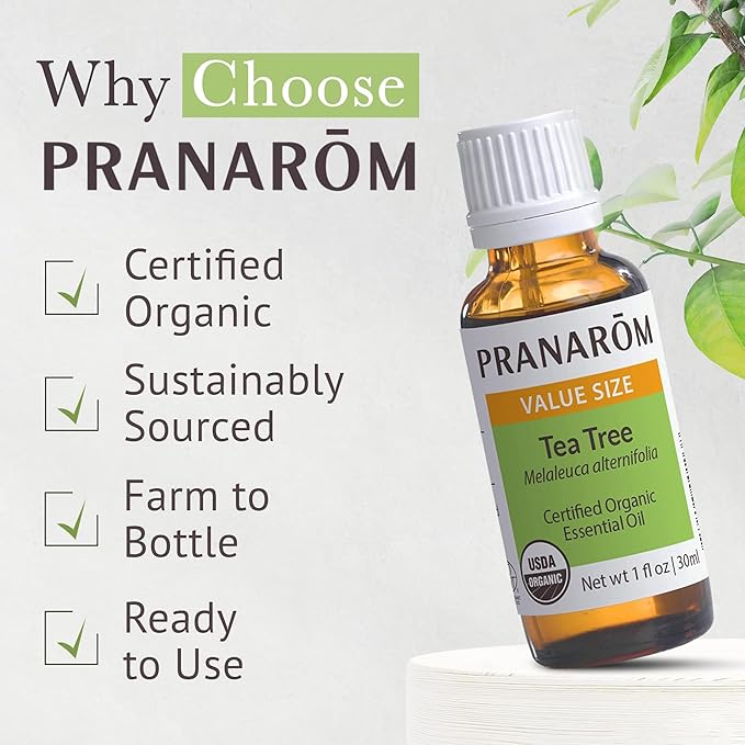Pranarom USDA Certified Organic Tea Tree Essential Oil (30ml), 100% Pure Undiluted Therapeutic Grade from Zimbabwe for Aromatherapy, Diffuser, Healthy Skin & Hair, Massage, Relaxation-FemmiqueWomen