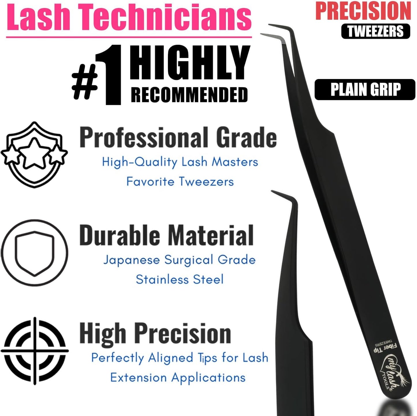 2Pcs Fiber Tip Lash Tweezers for Eyelash Extensions and Straight Isolation Tweezer Set – Professional Precision Fan Making, Mega Volume Boot Lashing, Classic & Mink Eyelashes, Black-FemmiqueWomen