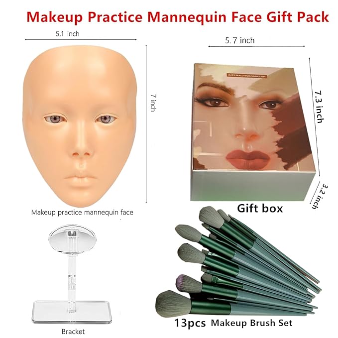 3D Makeup Practice Face, XIJIEMAO Mannequin Head For Makeup, Reusable Silicone Full Makeup Mannequin Head With Stand And Brush Set, Eye Shadow Makeup Face Board, Emerging Makeup Artist, Girl'S Gift-FemmiqueWomen