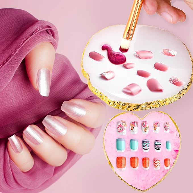 2pcs Heart-Shaped Resin Nail Art Palette, Gold Edge Round Makeup Mixing Palette, Nail Polish Plate, Nail Art Display Board Makeup Plate Cosmetic Mixing Tools-FemmiqueWomen