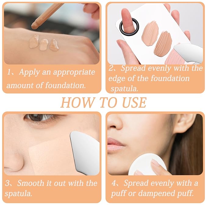 3 Pcs Makeup Foundation Spatula Spoon Tool Set, Make Up Mixing Palette Tray, Stainless Steel Skin Care Spatula, Cosmetic Scoop Scraper for Skincare Face Eye Cream (Silver)-FemmiqueWomen