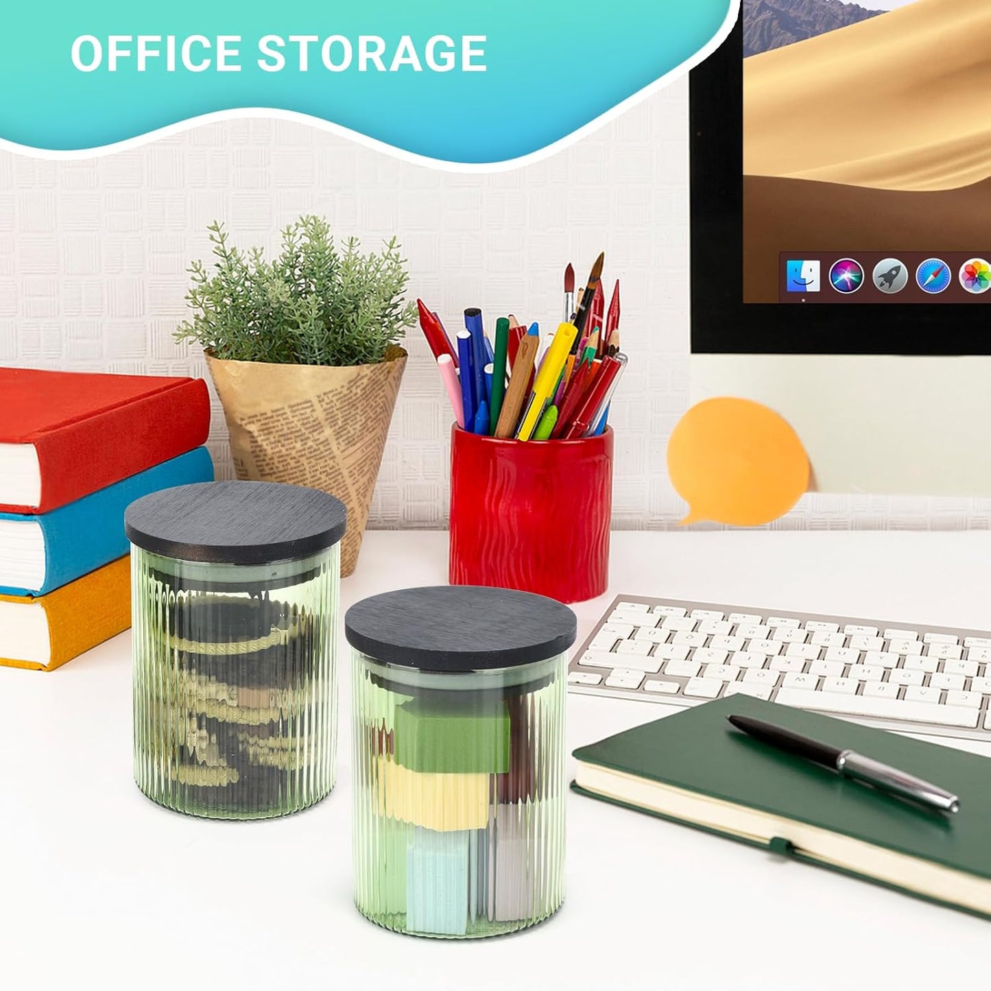 2 Pack Ribbed Glass Qtip Holder Dispenser Set - Apothecary Jars with Lids - Bathroom Canister Storage Organizer and Vanity Makeup Organizer for Cotton Ball,Swab,Round Pads,Floss-FemmiqueWomen