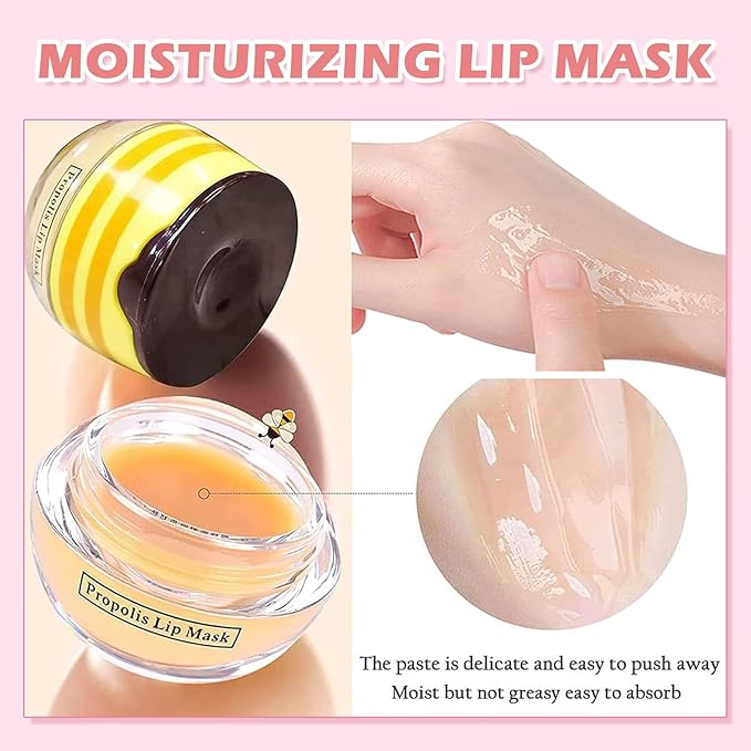 Bee Lip Balm Honey Pot,3 PCS Strawberry&Honey&Apple Lime Lip Sleeping Mask,Hydrating Prevention Dry and Cracked Lip Scrubs Exfoliator Lip Care,Moisturizing Lip Mask Overnight Reduces Lip Lines-FemmiqueWomen