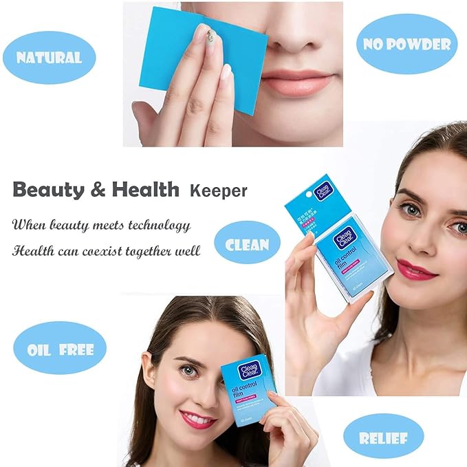 Oil Absorbing Tissues Oil Control Film, Oil Blotting Paper Same Series with Clean & Clear Oil Absorbing Facial Sheets for Oily Skin, 60 sheets Blue + 50 sheets Pink-FemmiqueWomen