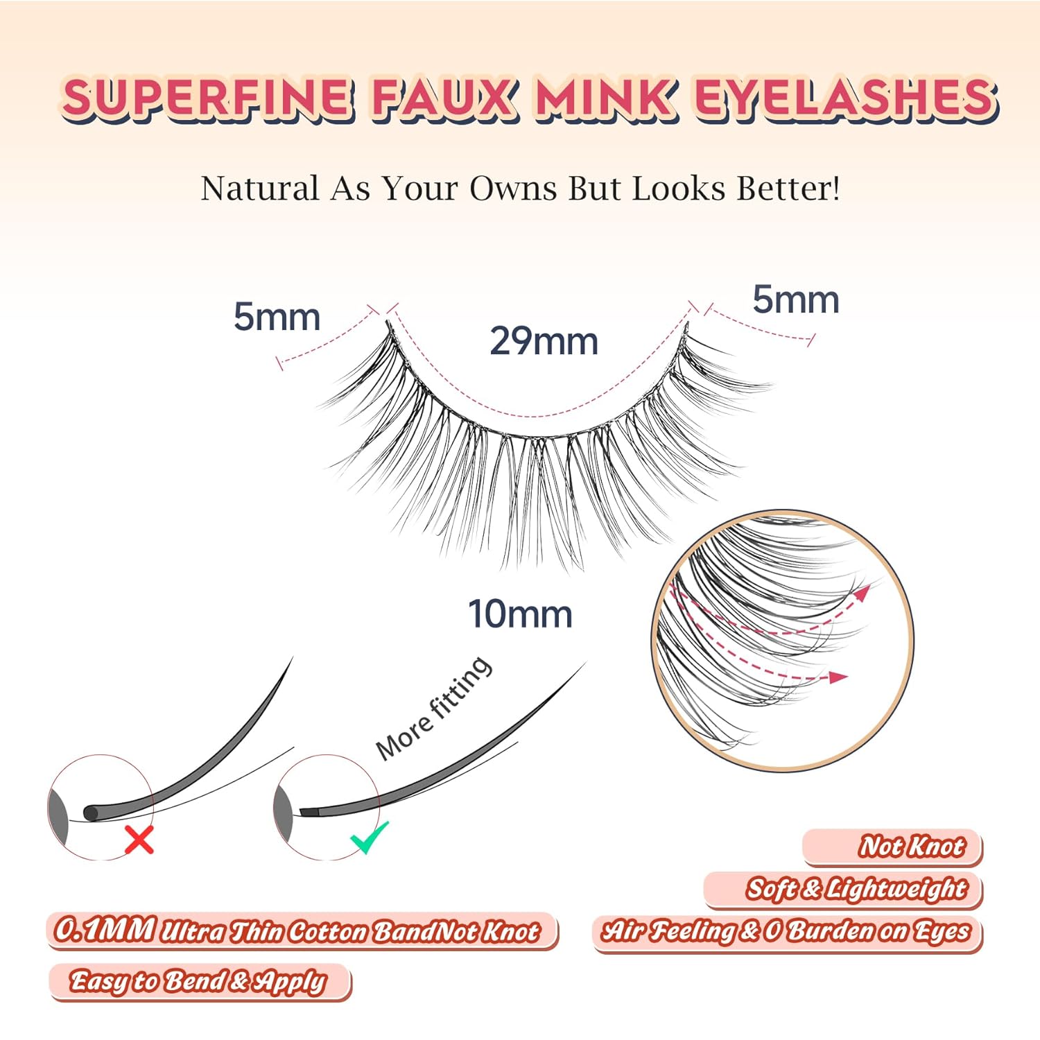 False Lashes Eyelashes Wispy 10MM Short Lash Natural Thin Band Strip Eyelash 3D Volume C Curl 7 Pair-FemmiqueWomen