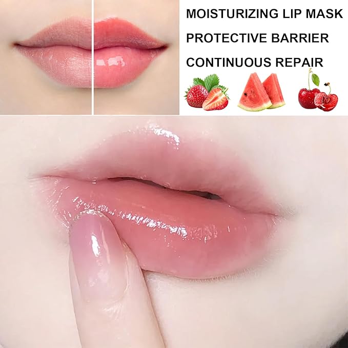 3Pcs Lip Balm Honey Pot with Stick, Honey Strawberry Apple Moisturizing and Hydrating Sleeping Lip Mask, Day and Night Repair and Care, Improve Lip Color, Reduce Lip Lines (SET C)-FemmiqueWomen