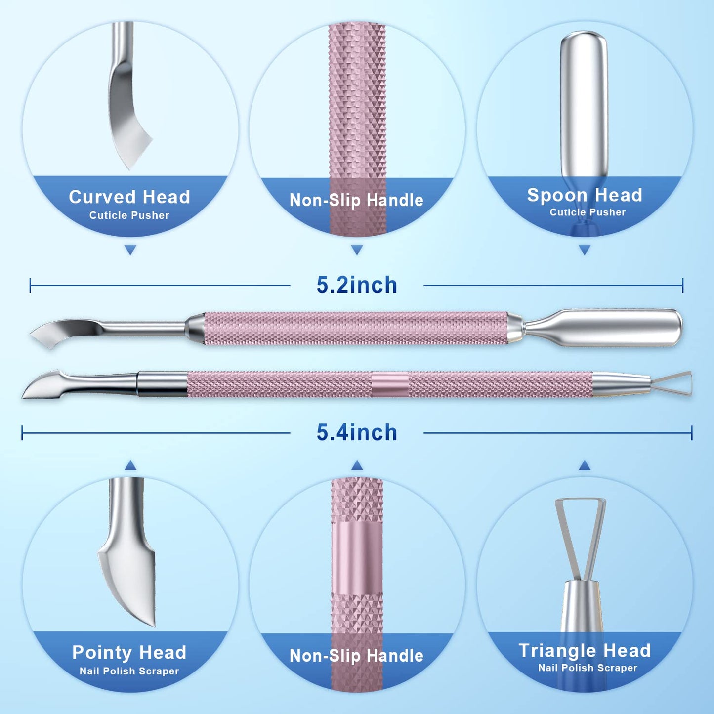 2PCS Metal Lilac Cuticle Pusher and Cutter Remover Salon Quality Stainless Steel Gel Nail Polish Peeler Scraper Durable Manicure and Pedicure Cleaner Tool For Fingernail and Toenail-FemmiqueWomen