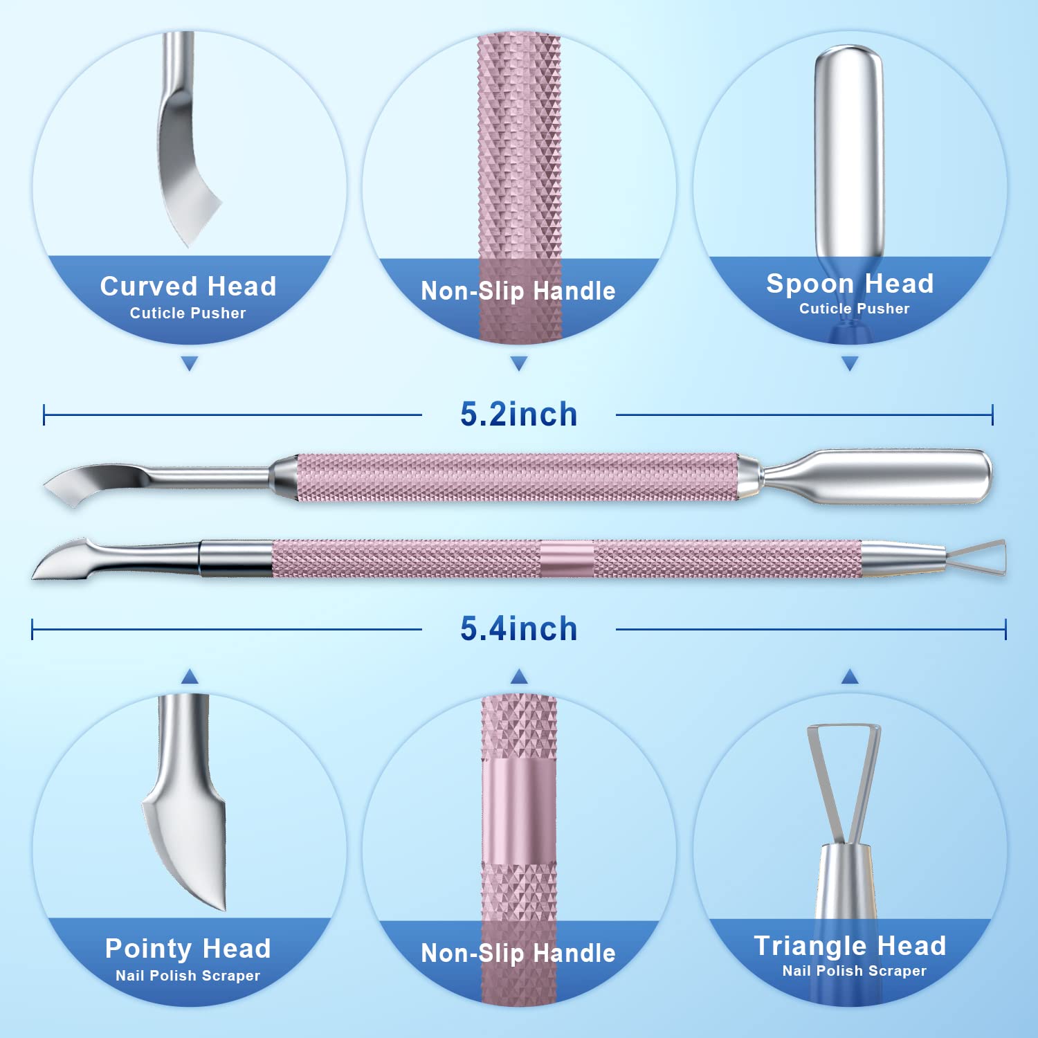 2PCS Metal Lilac Cuticle Pusher and Cutter Remover Salon Quality Stainless Steel Gel Nail Polish Peeler Scraper Durable Manicure and Pedicure Cleaner Tool For Fingernail and Toenail-FemmiqueWomen