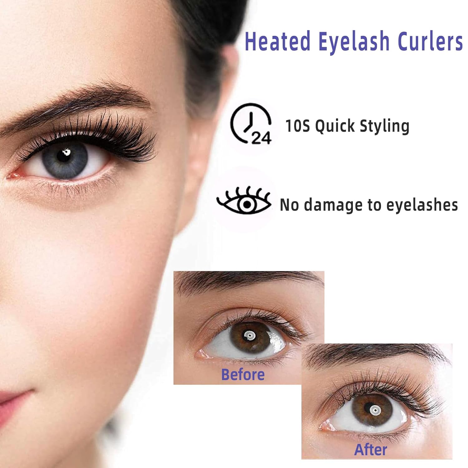 Pinkiou Heated Eyelash Curler for Women USB Rechargeable Lash Curler Long Lasting Ironing Electric Eyelash Curler with Silcone Pad Replacable Great Makeup Tools for Her(Purple)-FemmiqueWomen