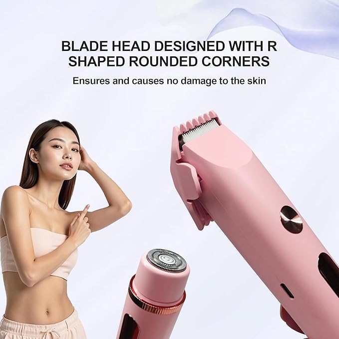 2025 Upgraded Bikini Trimmer for Women & 2 in 1 Dermave Bikini Shaver with LCD Display, Dual Head Cordless Electric Shaver, IPX7 Waterproof Wet/Dry Body Hair Trimmer for Face Body Intimate Areas,Pink-FemmiqueWomen