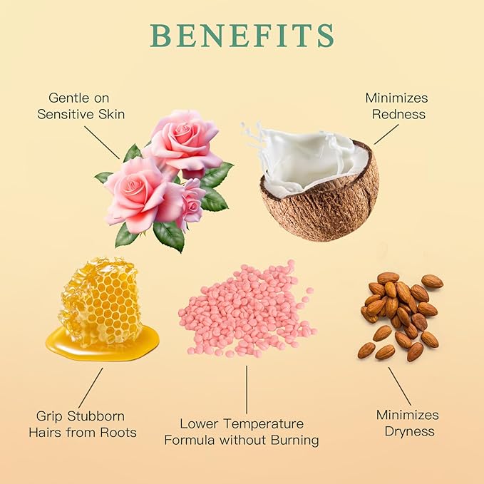 1.3Lb/21oz Hard Wax Beads for Hair Removal, Bouvetean Wax Beans for Bikini, Eyebrow, Face, Legs, Full Body Sensitive Skin Waxing with 10pcs Wax Spatulas (Pack of 6)-FemmiqueWomen