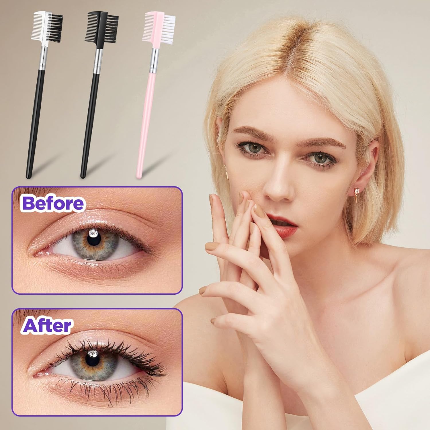 3pcs Eye Lash Brushes Separator, Eyebrow Comb for Women, Dual-Head Eyebrow Brush and Comb for Eliminating Mascara Clumps, Grooming Shaping Brow, Separating Lashes, Eyelashes Extension-FemmiqueWomen