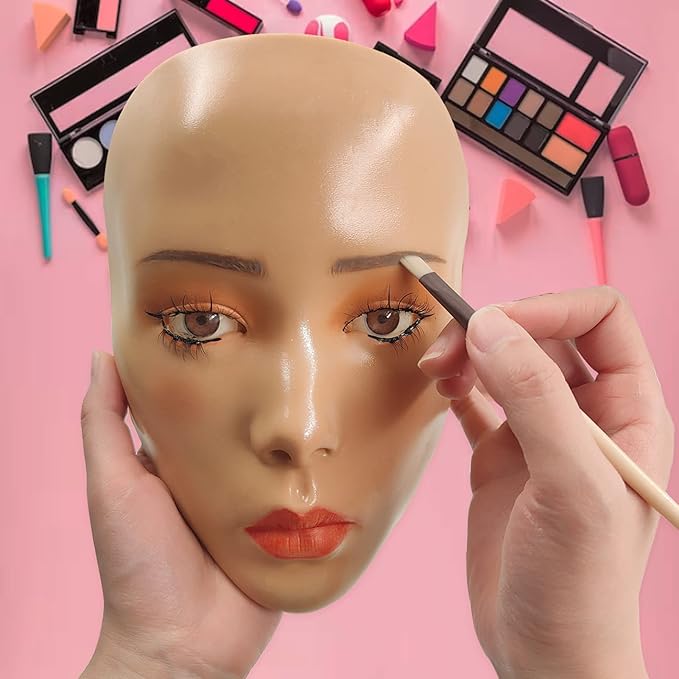 3D Makeup Practice Face,Reusable Makeup Mannequin Face with Makeup Brushes Set,Silicone Full Face Practice Eyelash Eye Shadow,for Emerging Makeup Artist,for Girl's Gift-FemmiqueWomen