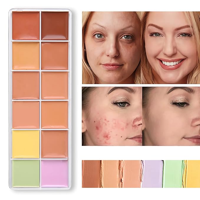 12 Color Correcting Concealer Palette, Cream Color Corrector Contour Makeup Palette，Contouring Foundation Highlighting Concealer Palette for Conceals Dark Circles, Redness, Acne, Blemish-FemmiqueWomen