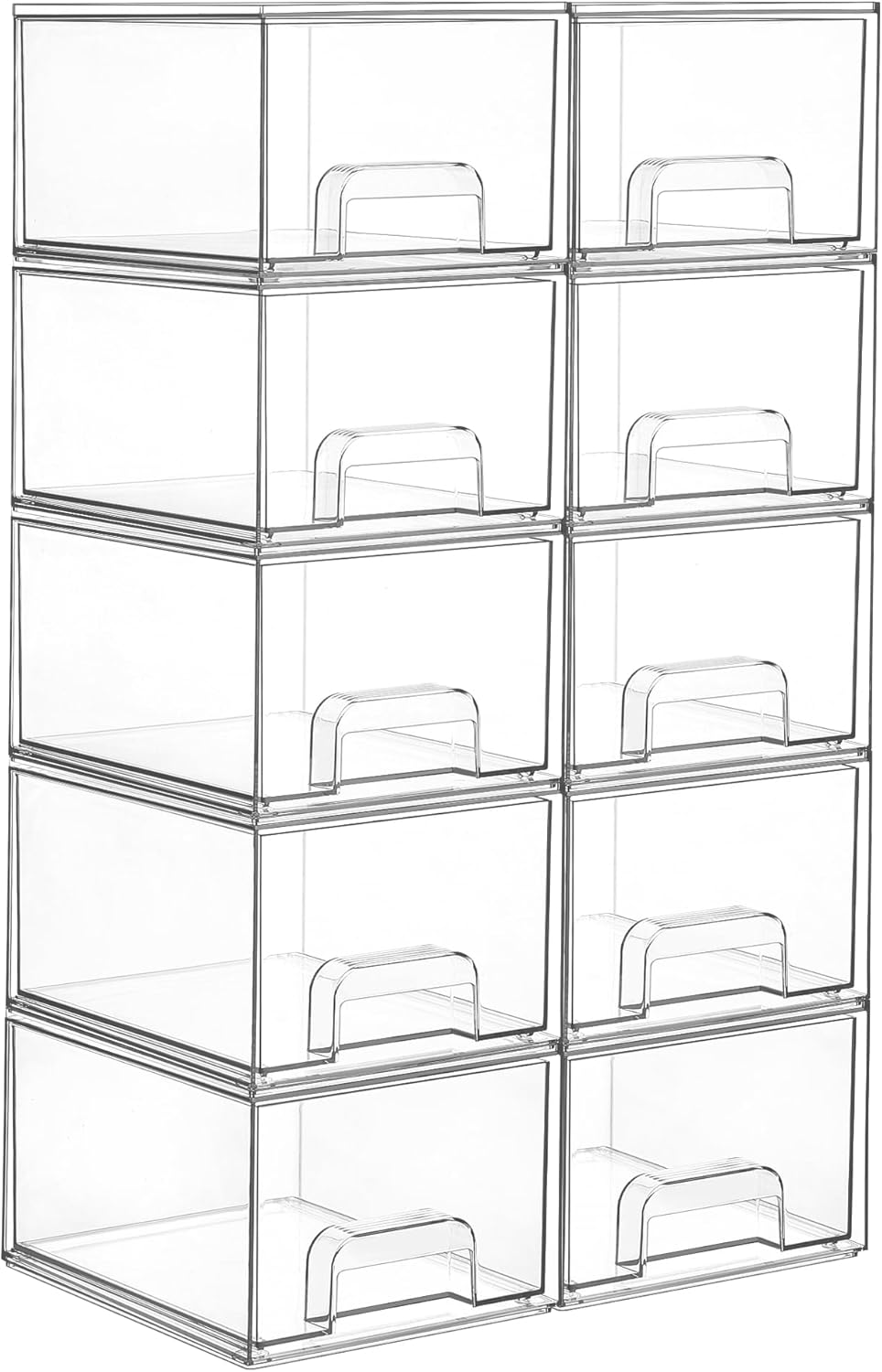 Vtopmart 10 Pack Clear Small Stackable Storage Drawers,Acrylic Bathroom Makeup Organizer,Plastic Storage Bins For Vanity, Undersink, Kitchen Cabinets, Pantry, Home Organization-FemmiqueWomen