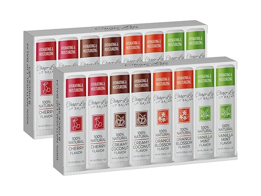 100% Natural Lip Balm Set, Hydrating and Moisturizing Beeswax Natural Flavor Assortment, Lip Moisturizer for Dry Lips, Cocoa Butter, Petroleum Free, 8 Count, 2 Pack-FemmiqueWomen