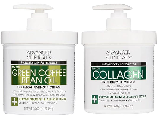 Advanced Clinicals Unscented Collagen Body Cream & Face Moisturizer + Green Coffee Bean Oil Thermo - Firming Body Cream For Women & Men Helps Reduce Appearance Of Cellulite Prone Skin & Dry Skin, 2pc-FemmiqueWomen