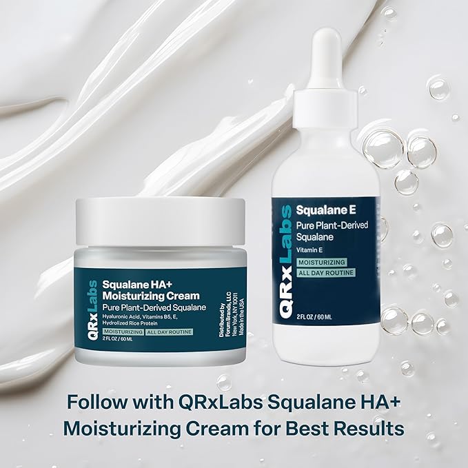 QRxLabs Pure Organic Squalane Oil & Vitamin E Oil for Face & Skin - 2 Fl Oz - USDA & ECOCERT Certified Organic Sugarcane - Hydrating Facial, Body & Hair Formula - Reduces Fine Lines & Wrinkles-FemmiqueWomen