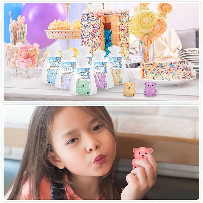 24 Sets Baby Shower Bear Lip Balm Favors Bear Lip Care Transparent Lipstick with Gift Bags and Thank You Cards for Baby Shower Gender Reveal Favors Decorations Gift Supplies-FemmiqueWomen