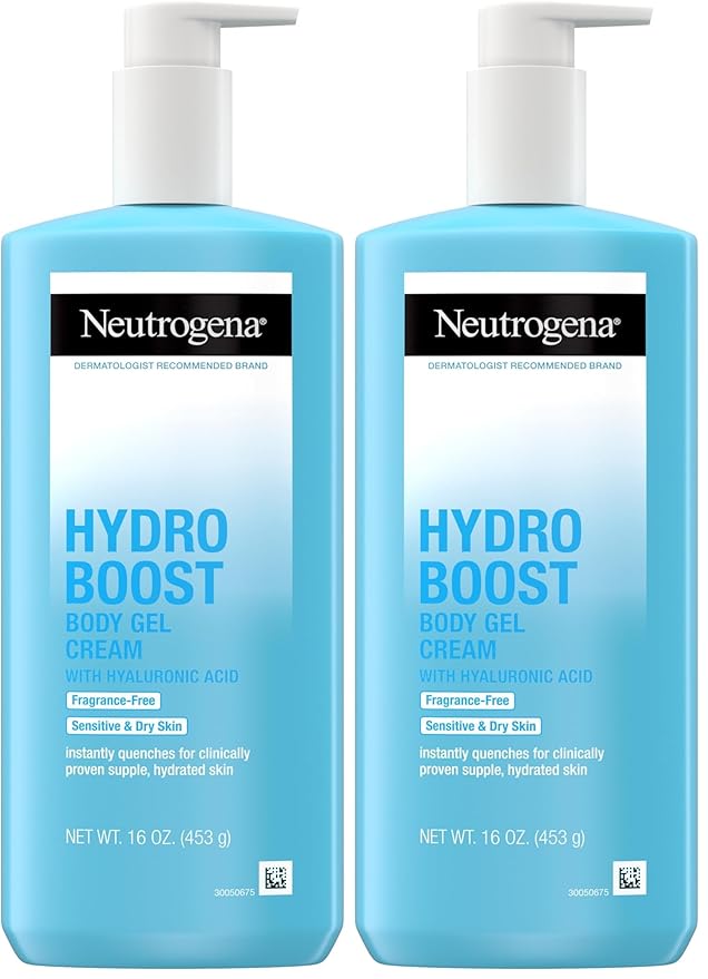 Neutrogena Hydro Boost Body Moisturizing Gel Cream with Hyaluronic Acid, Non-Greasy & Fast Absorbing, Lightweight Hydrating Body Lotion for Normal to Dry Skin, Fragrance-Free, 16 oz (Pack of 2)-FemmiqueWomen