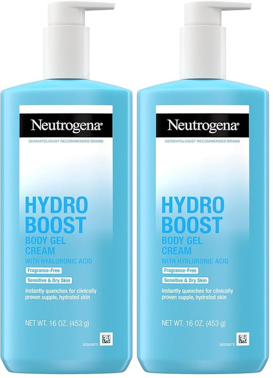 Neutrogena Hydro Boost Body Moisturizing Gel Cream with Hyaluronic Acid, Non-Greasy & Fast Absorbing, Lightweight Hydrating Body Lotion for Normal to Dry Skin, Fragrance-Free, 16 oz (Pack of 2)-FemmiqueWomen