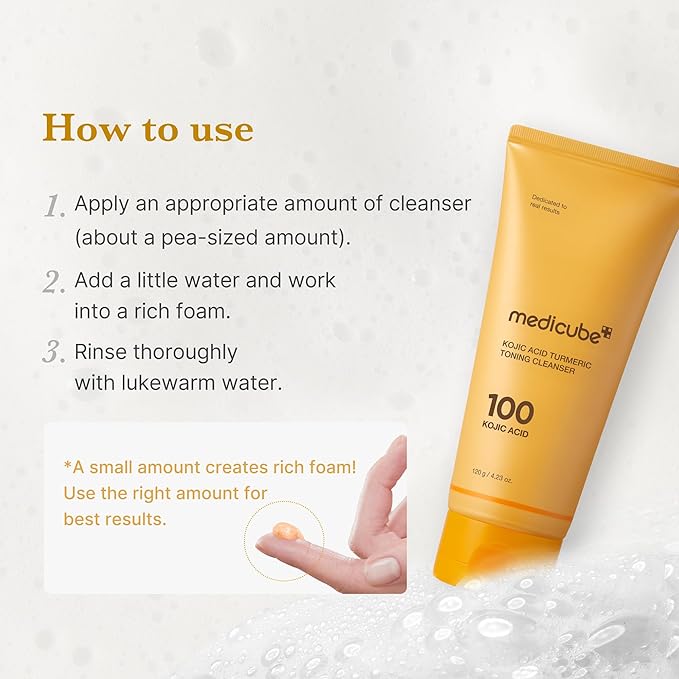 medicube Kojic Acid Turmeric Whip Cleanser | Daily Facial Cleanser for Brightening, Balancing Skin Tone & Texture | Fade Appearance of Uneven Patches & Ideal for Use After Spot Care | Korean Skincare-FemmiqueWomen