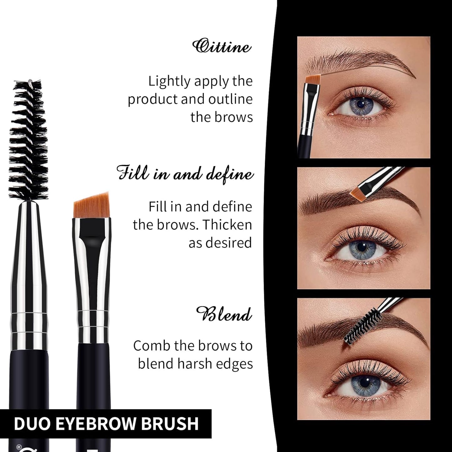 MSQ Eyebrow Brush and Comb Eyelash Brush Eyelash Separator Eye Brow Comb & Spoolie Brush Professional Mascara Brushes Eyebrow Eyelash Grooming Brush Eye Makeup Tools Set (3 PCS)-FemmiqueWomen