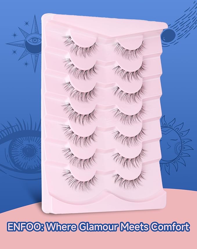 Lashes Natural CLear Band Wispy False Eyelashes Natural Look Flared Strip Eyelash False Eye Lash Soft 7 Pairs Everyday SF-02-FemmiqueWomen