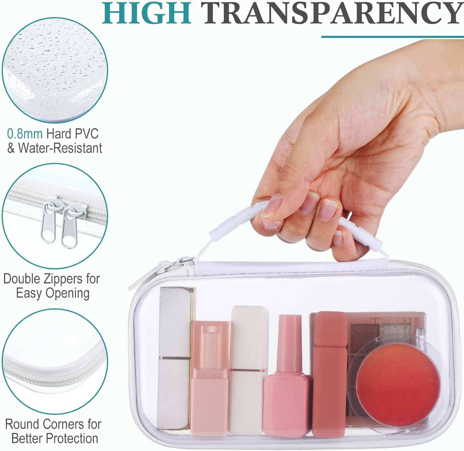 Sanwuta 4 Pcs Clear Hard Zipper Case with Handle Office Storage Cases Hard Plastic Pouches Transparent Bins for Crafts, Pencils, Snacks, Cosmetics, Puzzles(7.5 x 4 x 2 Inches,White)-FemmiqueWomen