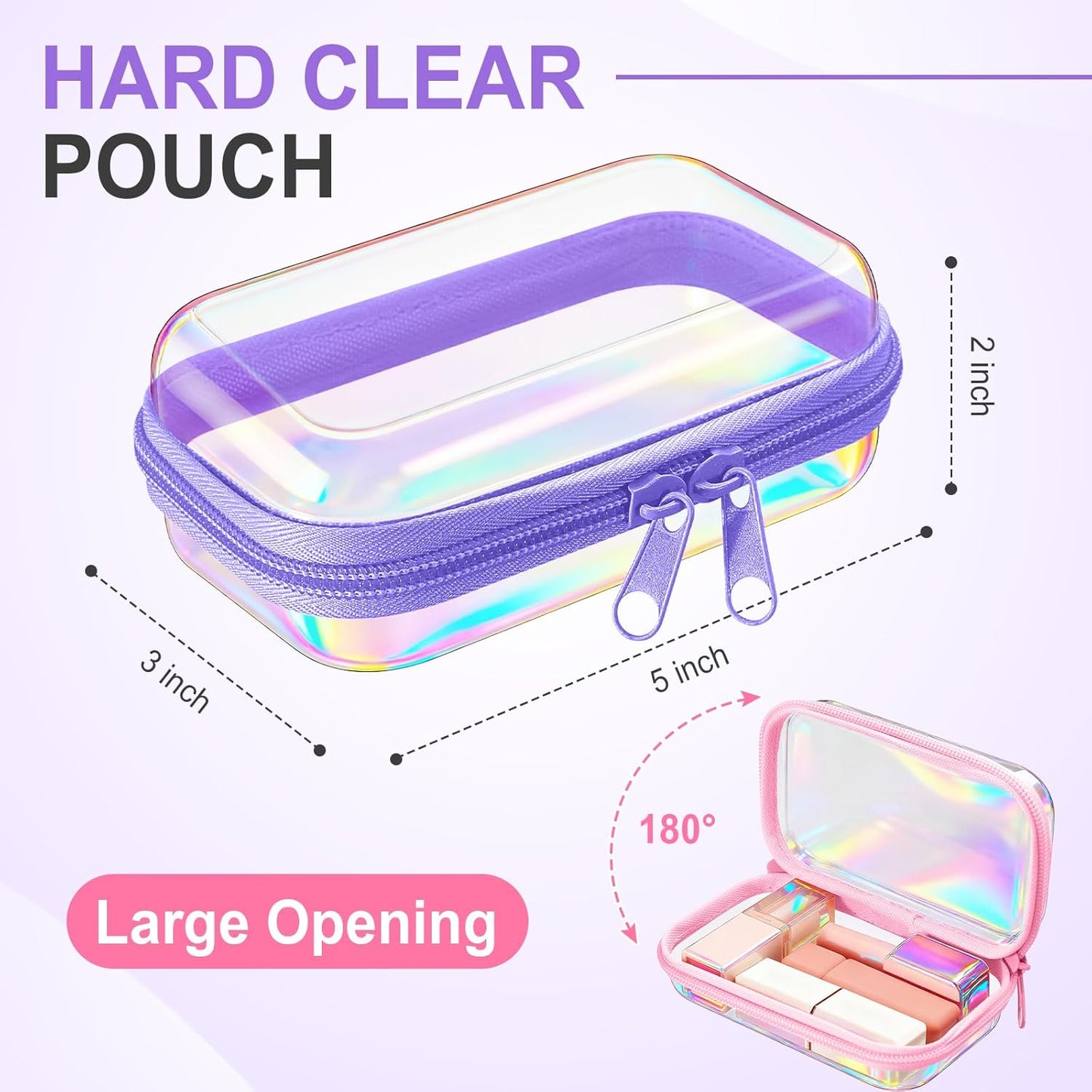 Sanwuta 6 Pcs Clear Hard Zipper Case Pencil Pouches Hard Plastic Zipper Pouches Makeup Bag Transparent Cases for Snacks Plastic Storage Organizer Box for Travel(Holographic,5 x 3 x 2 Inch)-FemmiqueWomen