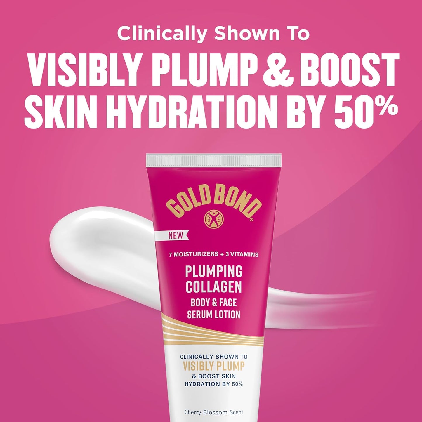 Gold Bond Plumping Collagen Body and Face Serum Lotion, Lightweight Hydrating Moisturizer with Collagen Peptide Complex, Jojoba and Grapeseed Oils to Visibly Plump Skin, Cherry Blossom Scent, 8 oz-FemmiqueWomen